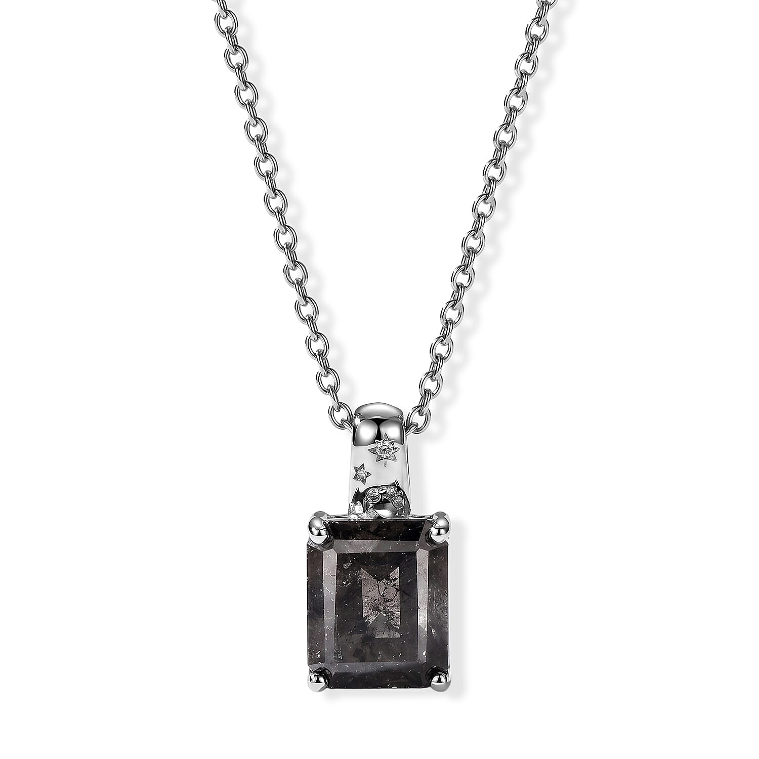 EverTrue Silver Sapphire and White Zircon 8.20 ctw Pendant in Platinum Bond with Stainless Steel Necklace 20 Inches