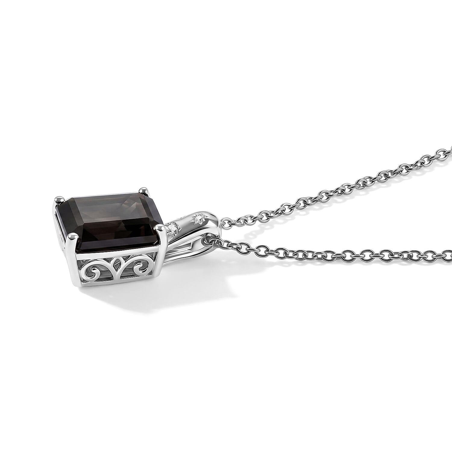 EverTrue Silver Sapphire and White Zircon 8.20 ctw Pendant in Platinum Bond with Stainless Steel Necklace 20 Inches
