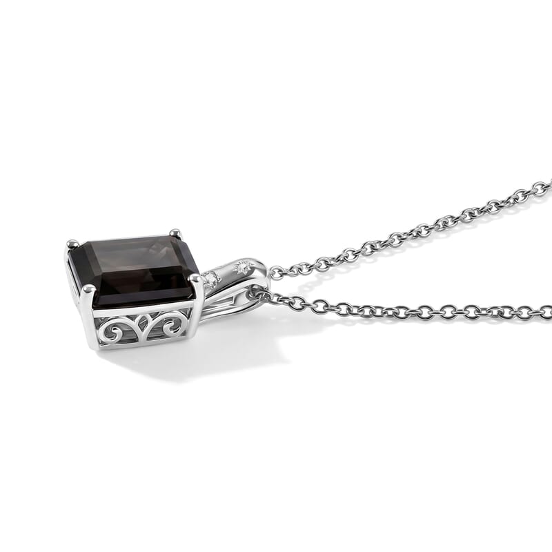 EverTrue Silver Sapphire and White Zircon 8.20 ctw Pendant in Platinum Bond with Stainless Steel Necklace 20 Inches