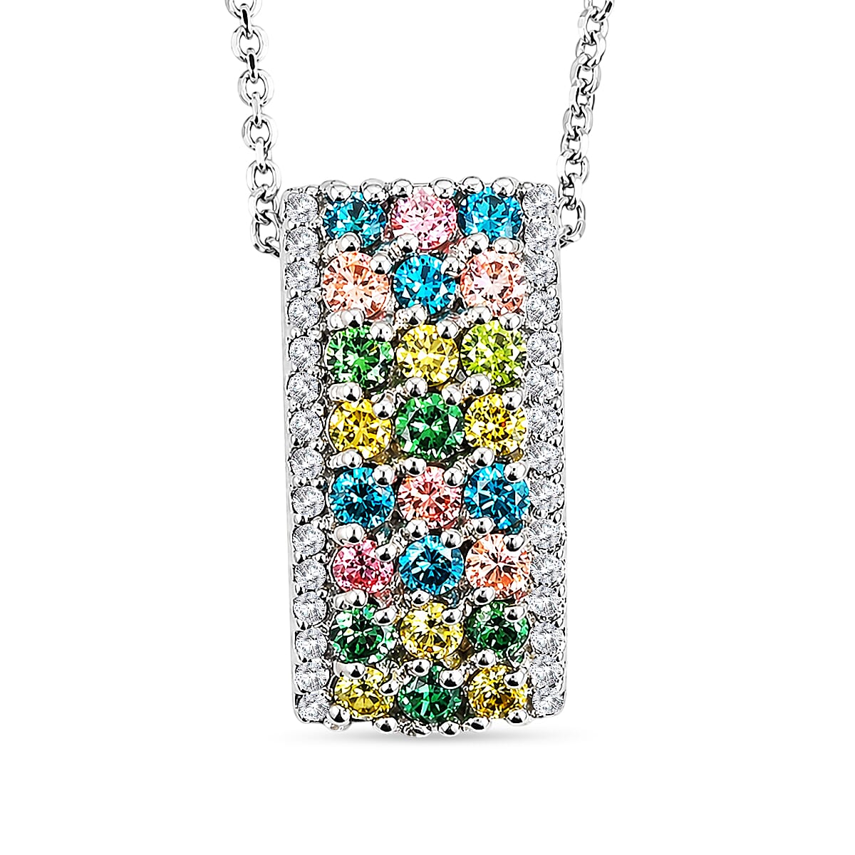 Luxuriant Lab Grown Multi Diamond SI 1.25 ctw Rainbow Sparkle Pendant Necklace in Rhodium Over Sterling Silver 20 Inches