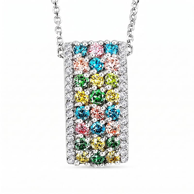 Luxuriant Lab Grown Multi Diamond SI 1.25 ctw Rainbow Sparkle Pendant Necklace in Rhodium Over Sterling Silver 20 Inches
