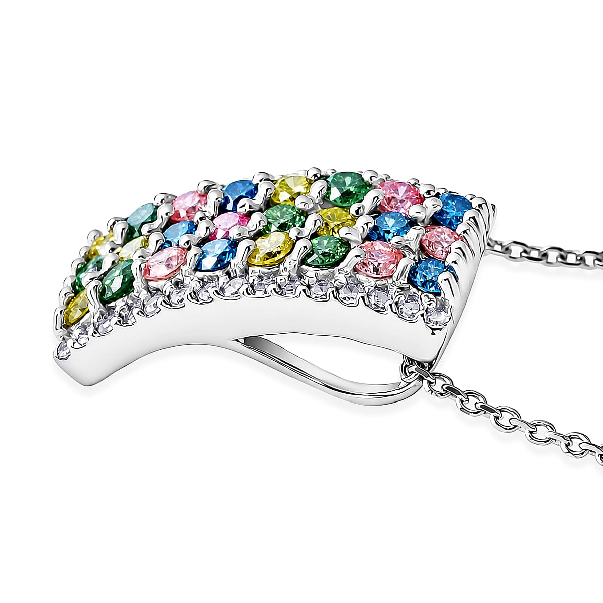 Luxuriant Lab Grown Multi Diamond SI 1.25 ctw Rainbow Sparkle Pendant Necklace in Rhodium Over Sterling Silver 20 Inches
