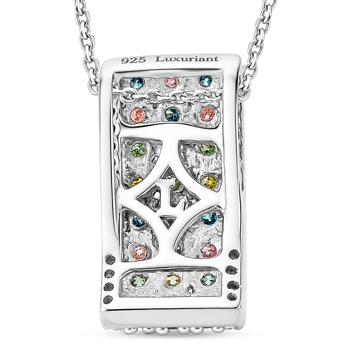 Luxuriant Lab Grown Multi Diamond SI 1.25 ctw Rainbow Sparkle Pendant Necklace in Rhodium Over Sterling Silver 20 Inches image number 4