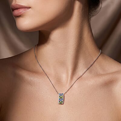 Luxuriant Lab Grown Multi Diamond SI 1.25 ctw Rainbow Sparkle Pendant Necklace in Rhodium Over Sterling Silver 20 Inches