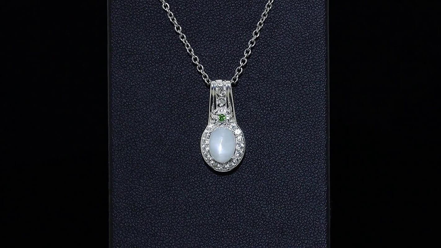 EverTrue White Moonstone, Multi Gemstone Pendant in 18K YG Plated and Platinum Bond with Stainless Steel Necklace (20 Inches) 1.90 ctw