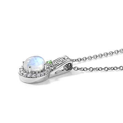 EverTrue White Moonstone and Multi Gemstone 1.90 ctw Pendant in 18K YG Plated and Platinum Bond with Stainless Steel Necklace 20 Inches