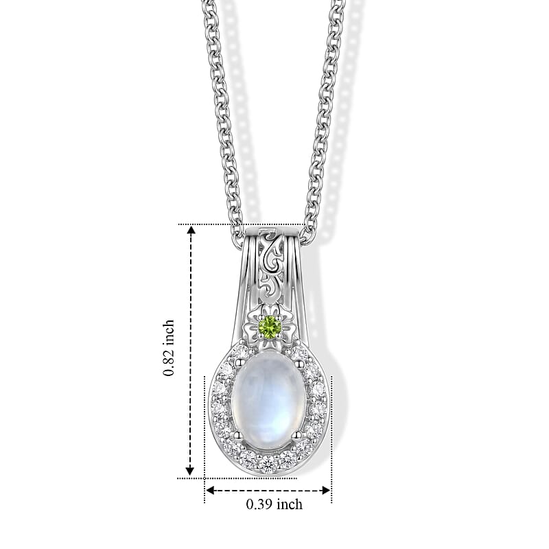 EverTrue White Moonstone and Multi Gemstone 1.90 ctw Pendant in 18K YG Plated and Platinum Bond with Stainless Steel Necklace 20 Inches
