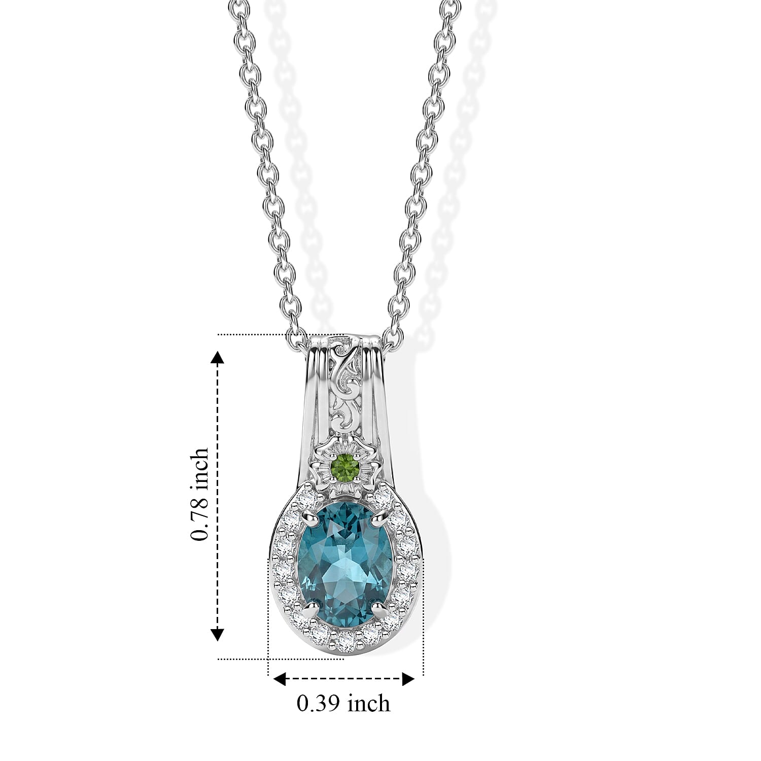 EverTrue Teal Fluorite and Multi Gemstone 1.90 ctw Pendant in 18K YG Plated and Platinum Bond with Stainless Steel Necklace 20 Inches