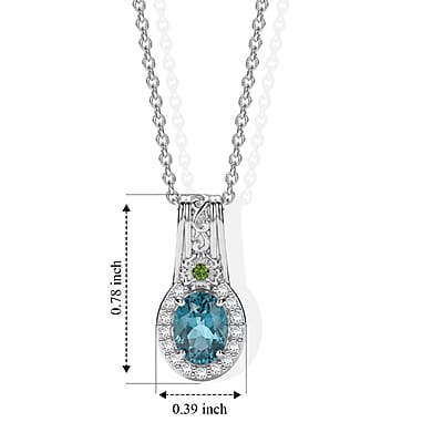 EverTrue Teal Fluorite and Multi Gemstone 1.90 ctw Pendant in 18K YG Plated and Platinum Bond with Stainless Steel Necklace 20 Inches
