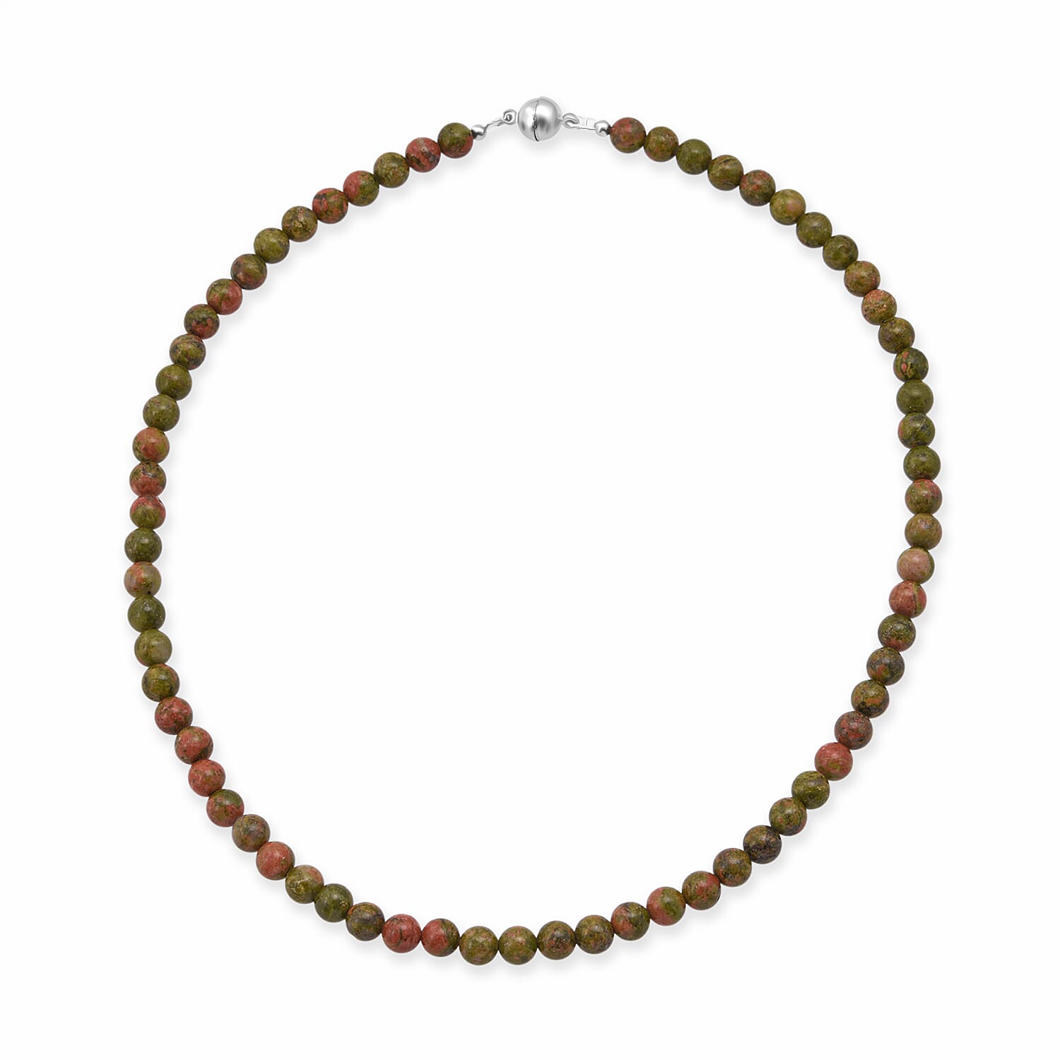 Unakite 200.00 ctw Beaded Stretch Bracelet and Necklace (18 Inches) in Sterling Silver