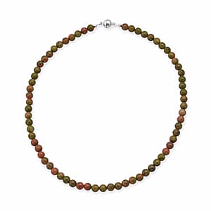 Unakite 200.00 ctw Beaded Stretch Bracelet and Necklace (18 Inches) in Sterling Silver