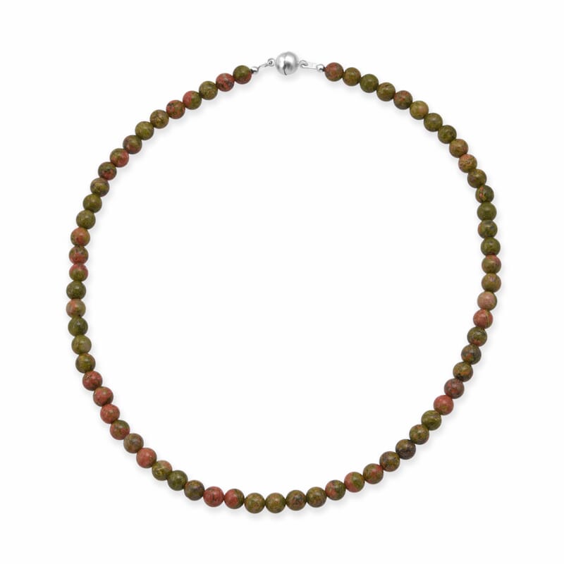 Unakite 200.00 ctw Beaded Stretch Bracelet and Necklace (18 Inches) in Sterling Silver