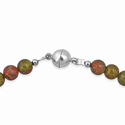 Unakite 200.00 ctw Beaded Stretch Bracelet and Necklace (18 Inches) in Sterling Silver