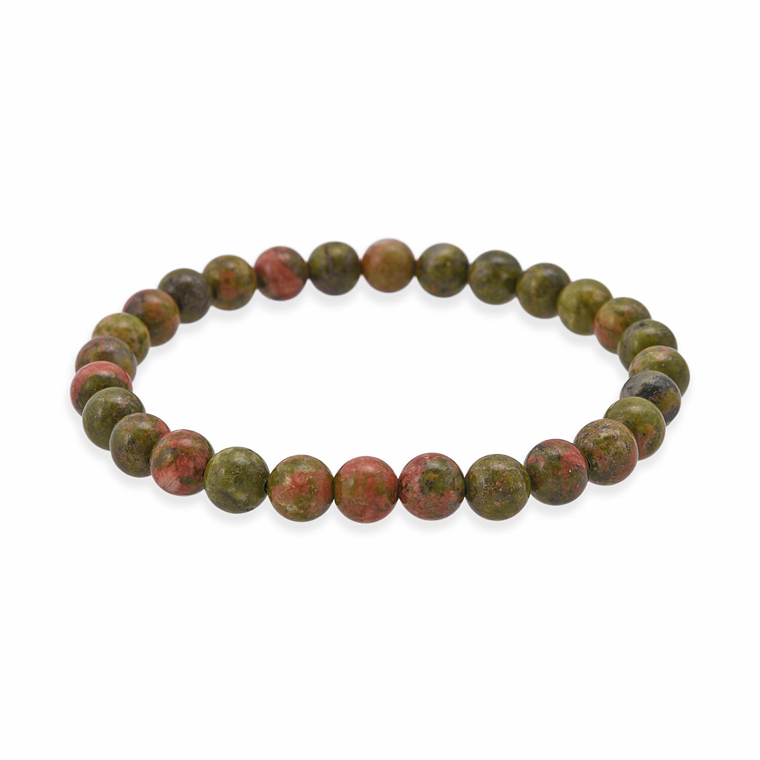 Unakite 200.00 ctw Beaded Stretch Bracelet and Necklace (18 Inches) in Sterling Silver