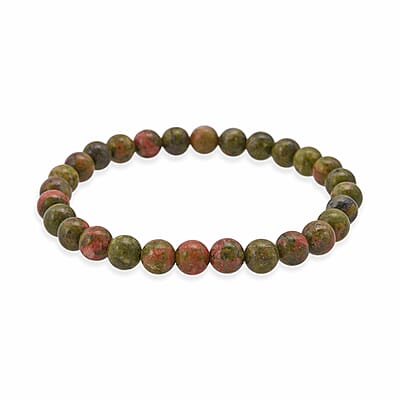 Unakite 200.00 ctw Beaded Stretch Bracelet and Necklace (18 Inches) in Sterling Silver