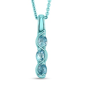 D'Joy Premium Cambodian Blue Zircon 0.85 ctw Ocean Waves Pendant Necklace in Blue E-coat Sterling Silver 20 Inches 