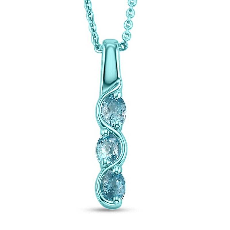 D'Joy Premium Cambodian Blue Zircon 0.85 ctw Ocean Waves Pendant Necklace in Blue E-coat Sterling Silver 20 Inches