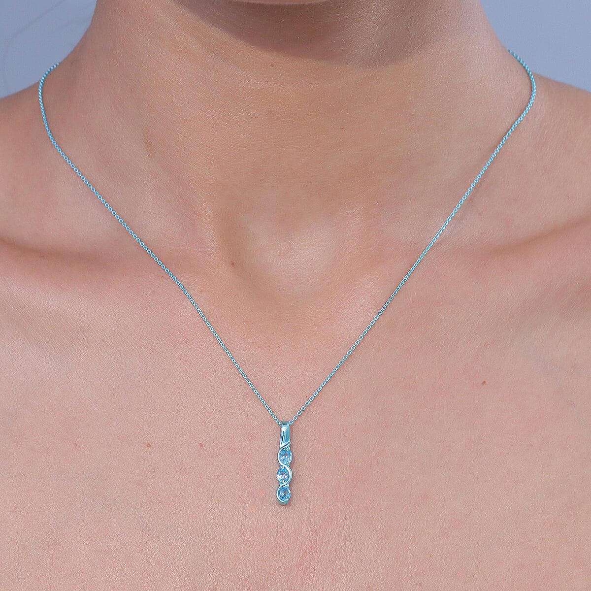 D'Joy Premium Cambodian Blue Zircon 0.85 ctw Ocean Waves Pendant Necklace in Blue E-coat Sterling Silver 20 Inches  image number 2