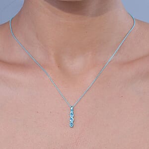 D'Joy Premium Cambodian Blue Zircon 0.85 ctw Ocean Waves Pendant Necklace in Blue E-coat Sterling Silver 20 Inches 