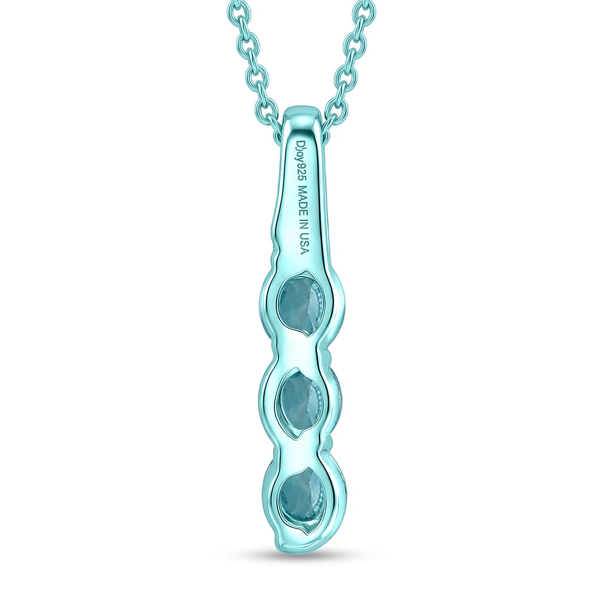 D'Joy Premium Cambodian Blue Zircon 0.85 ctw Ocean Waves Pendant Necklace in Blue E-coat Sterling Silver 20 Inches