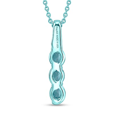 D'Joy Premium Cambodian Blue Zircon 0.85 ctw Ocean Waves Pendant Necklace in Blue E-coat Sterling Silver 20 Inches