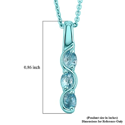D'Joy Premium Cambodian Blue Zircon 0.85 ctw Ocean Waves Pendant Necklace in Blue E-coat Sterling Silver 20 Inches