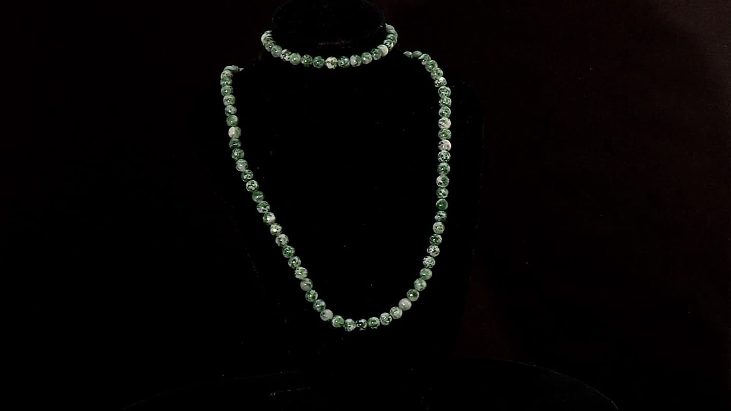 Unakite Beaded Stretch Bracelet and Necklace (18 Inches) in Sterling Silver 200.00 ctw