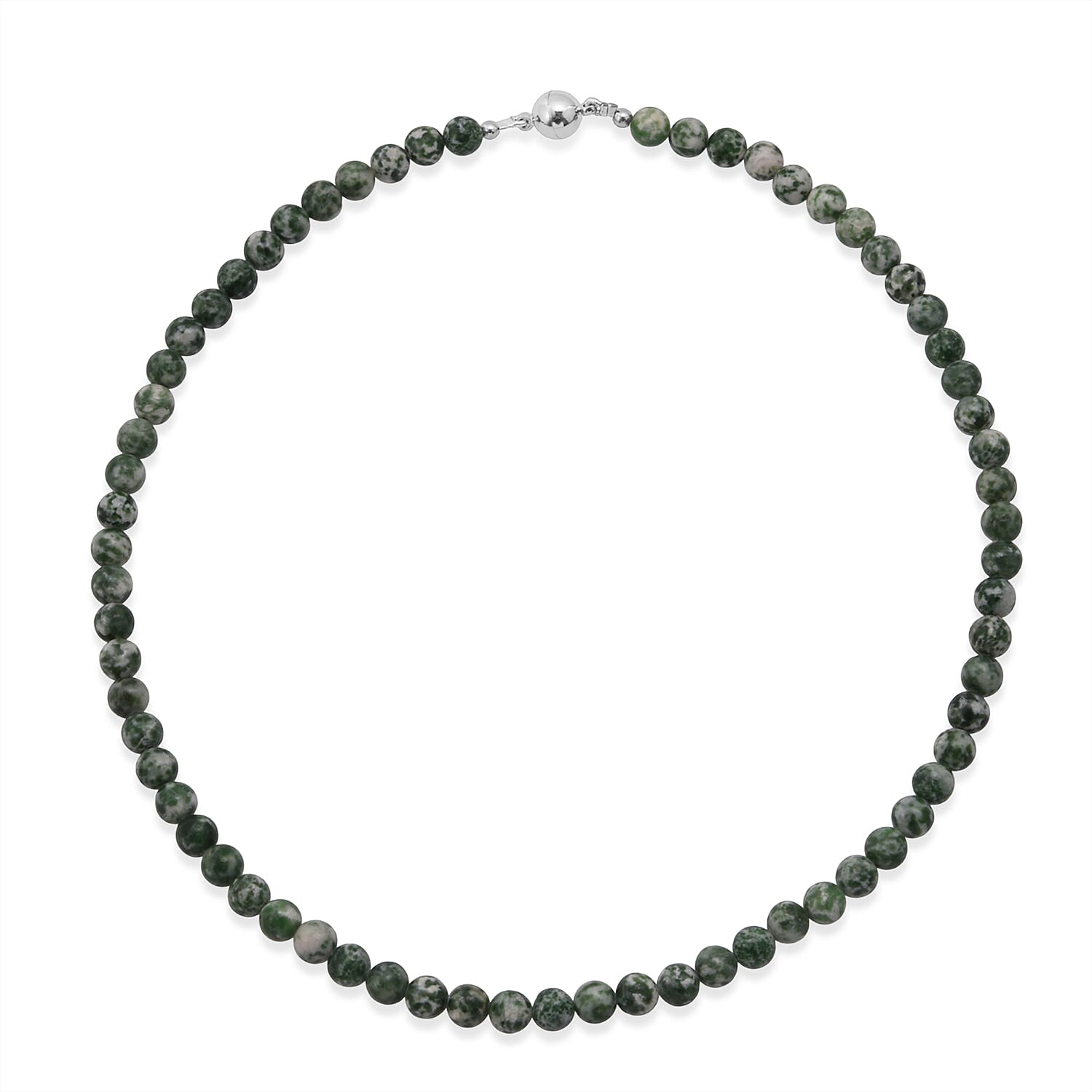 Tree Agate 200.00 ctw Beaded Stretch Bracelet and Necklace (18 Inches) in Silvertone