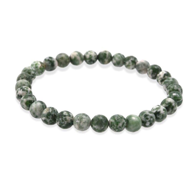 Tree Agate 200.00 ctw Beaded Stretch Bracelet and Necklace (18 Inches) in Silvertone