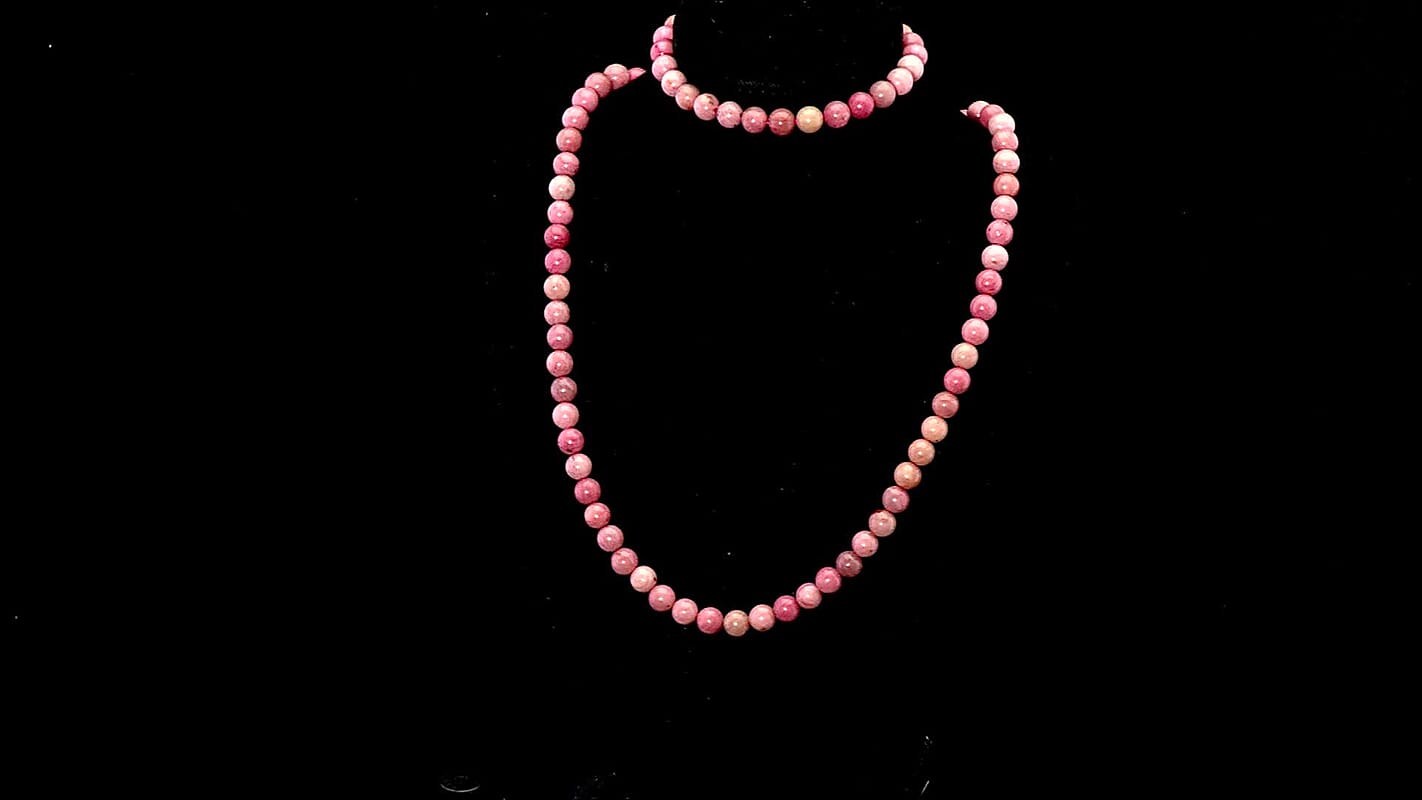 Unakite Beaded Stretch Bracelet and Necklace (18 Inches) in Sterling Silver 200.00 ctw