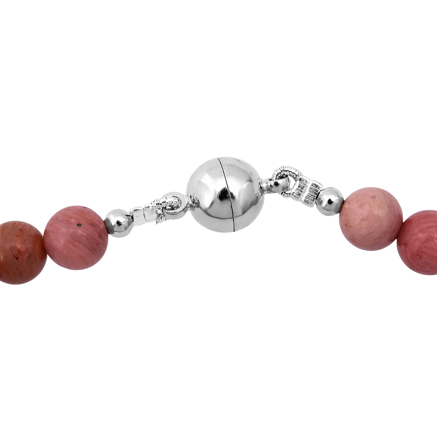 Rhodonite 225.00 ctw Beaded Stretch Bracelet and Necklace (18 Inches) in Silvertone