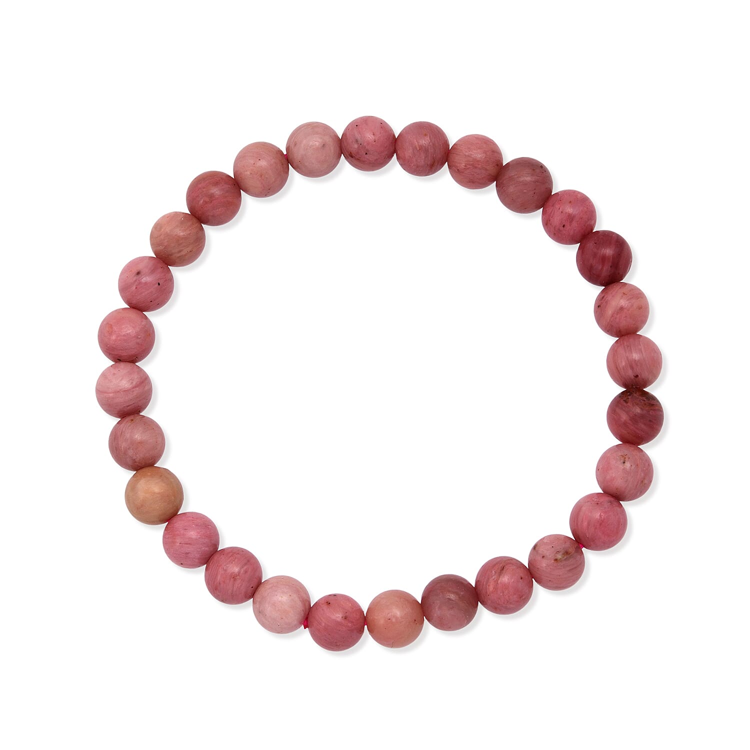 Rhodonite 225.00 ctw Beaded Stretch Bracelet and Necklace (18 Inches) in Silvertone