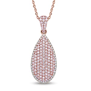 D'Joy Natural Pink and White Diamond 0.75 ctw Rose Silhouette Pendant Necklace in 18K Vermeil Rose Gold Over Sterling Silver 20 Inches 
