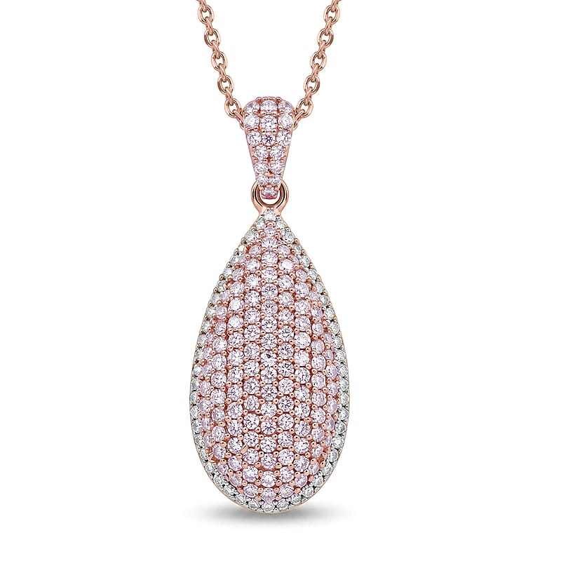 D'Joy Natural Pink and White Diamond 0.75 ctw Rose Silhouette Pendant Necklace in 18K Vermeil Rose Gold Over Sterling Silver 20 Inches