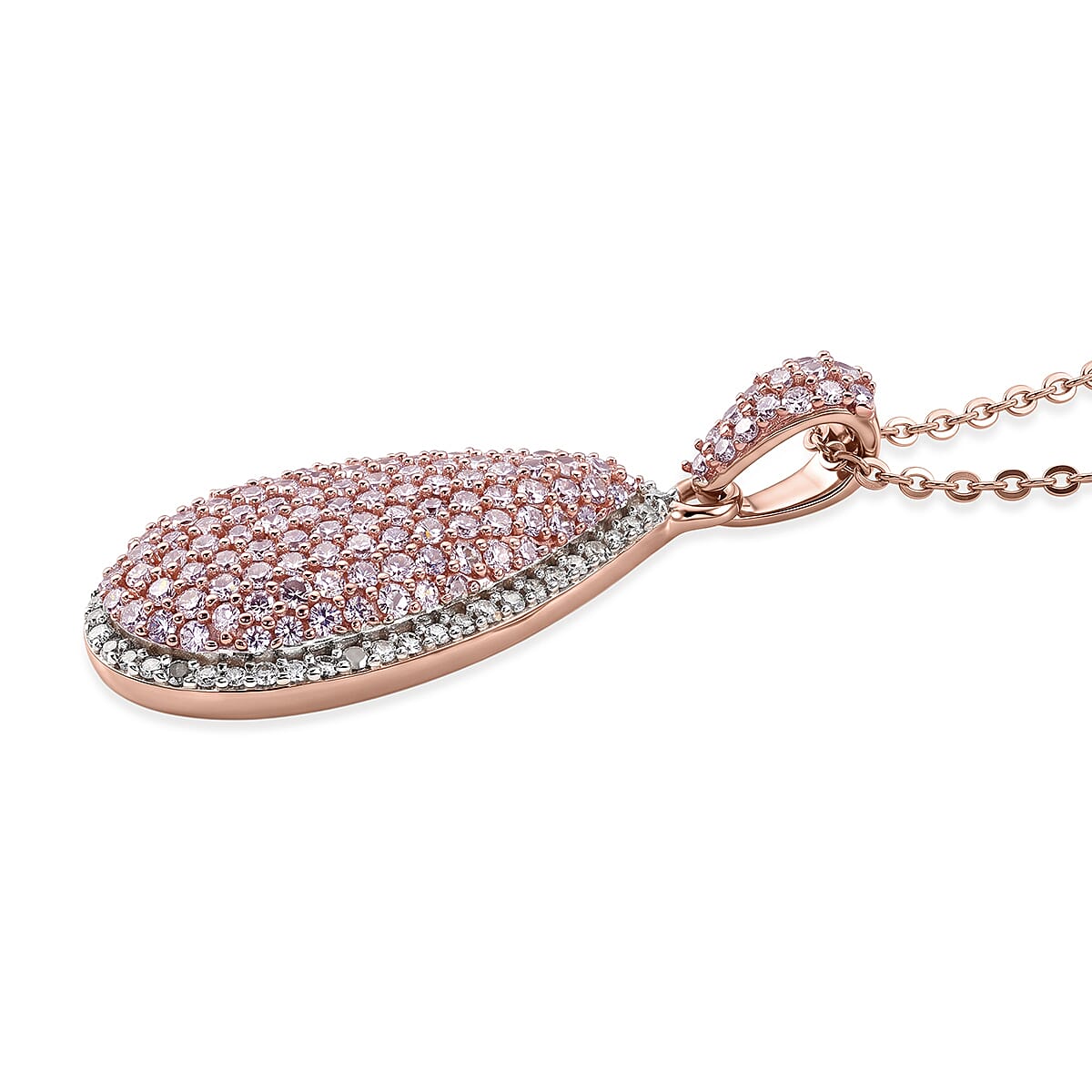 D'Joy Natural Pink and White Diamond 0.75 ctw Rose Silhouette Pendant Necklace in 18K Vermeil Rose Gold Over Sterling Silver 20 Inches