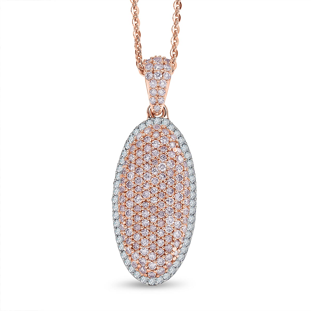 D'Joy Natural Pink and White Diamond 0.75 ctw Rose Silhouette Pendant Necklace in 18K Vermeil Rose Gold Over Sterling Silver (20 Inches)