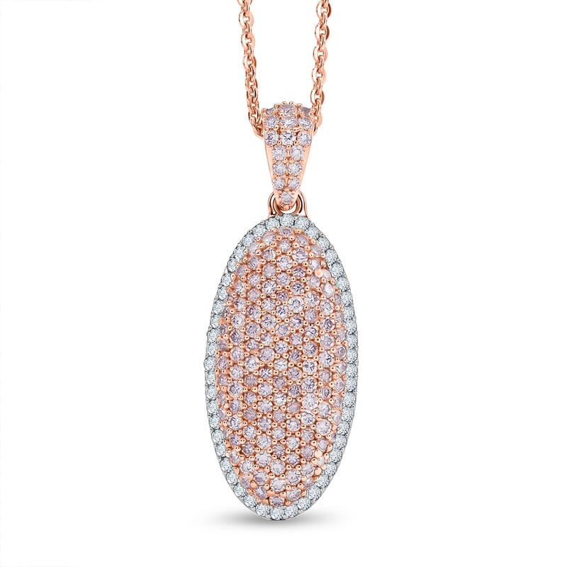 D'Joy Natural Pink and White Diamond 0.75 ctw Rose Silhouette Pendant Necklace in 18K Vermeil Rose Gold Over Sterling Silver (20 Inches)