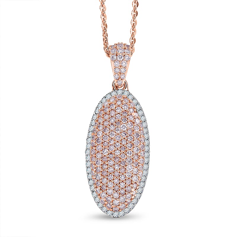 D'Joy Natural Pink and White Diamond 0.75 ctw Rose Silhouette Pendant Necklace in 18K Vermeil Rose Gold Over Sterling Silver (20 Inches)