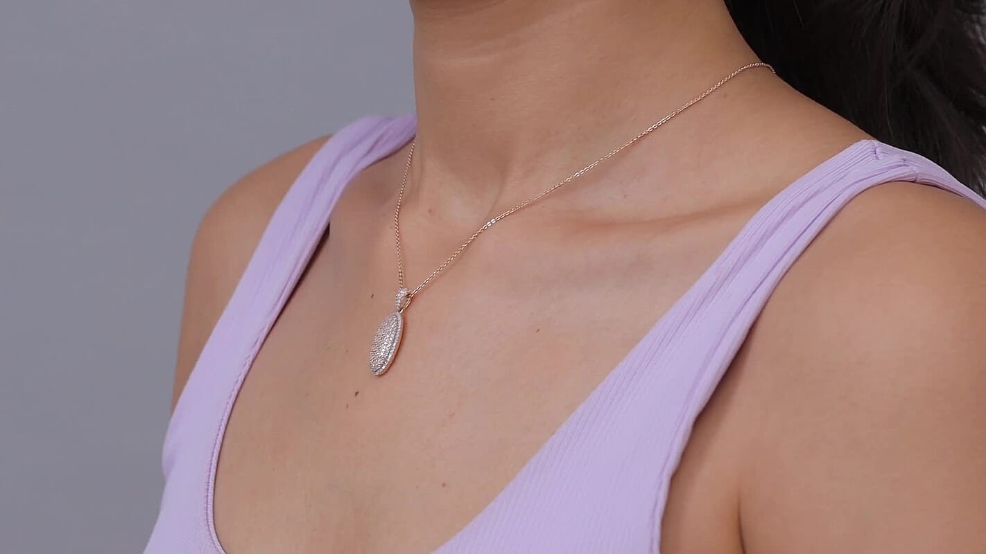 D'Joy Natural Pink and White Diamond Pendant Necklace (20 Inches) in 18K Vermeil RG Over Sterling Silver 0.75 ctw