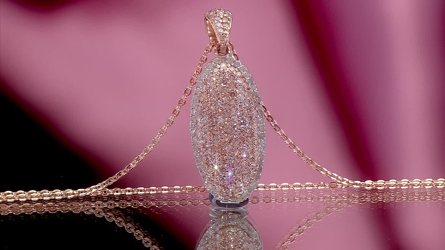 D'Joy Natural Pink and White Diamond Pendant Necklace (20 Inches) in 18K Vermeil RG Over Sterling Silver 0.75 ctw