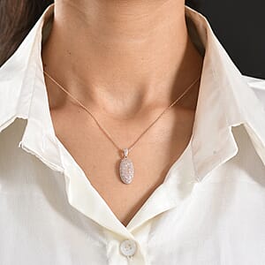 D'Joy Natural Pink and White Diamond 0.75 ctw Rose Silhouette Pendant Necklace in 18K Vermeil Rose Gold Over Sterling Silver (20 Inches)