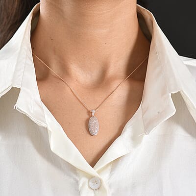 D'Joy Natural Pink and White Diamond 0.75 ctw Rose Silhouette Pendant Necklace in 18K Vermeil Rose Gold Over Sterling Silver (20 Inches)