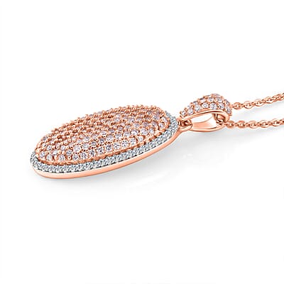 D'Joy Natural Pink and White Diamond 0.75 ctw Rose Silhouette Pendant Necklace in 18K Vermeil Rose Gold Over Sterling Silver (20 Inches)