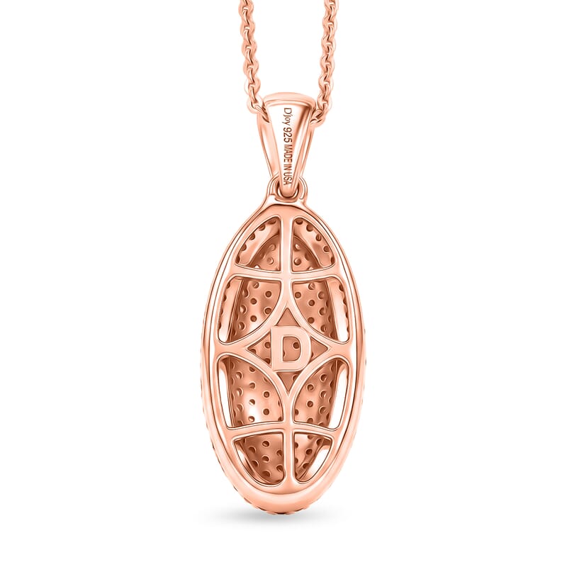 D'Joy Natural Pink and White Diamond 0.75 ctw Rose Silhouette Pendant Necklace in 18K Vermeil Rose Gold Over Sterling Silver (20 Inches)
