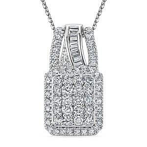 Luxuriant Lab Grown Diamond G-H SI 1.00 ctw Regal Wave Pendant Necklace in Rhodium Over Sterling Silver 20 Inches 