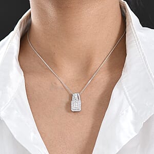 Luxuriant Lab Grown Diamond G-H SI 1.00 ctw Regal Wave Pendant Necklace in Rhodium Over Sterling Silver 20 Inches 