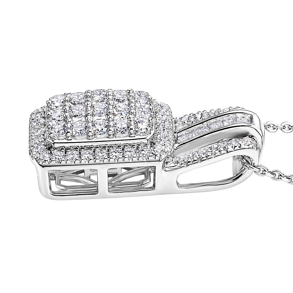 Luxuriant Lab Grown Diamond G-H SI 1.00 ctw Pendant Necklace in Rhodium Over Sterling Silver 20 Inches  image number 3