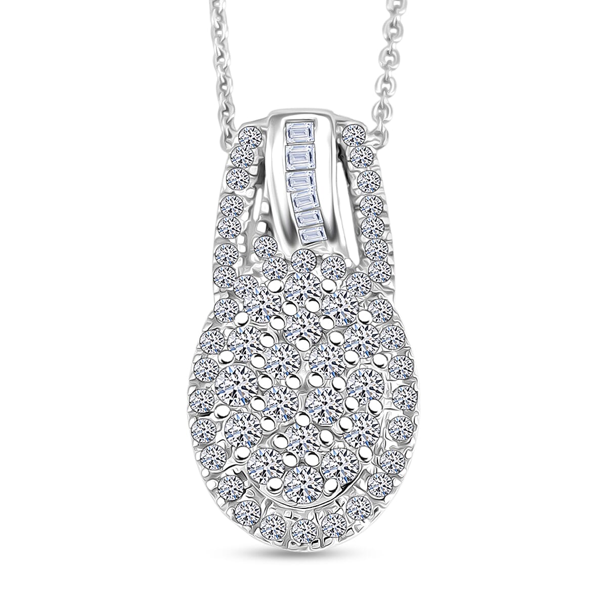 Luxuriant Lab Grown Diamond G-H SI 1.00 ctw Regal Wave Pendant Necklace in Rhodium Over Sterling Silver 20 Inches  image number 0