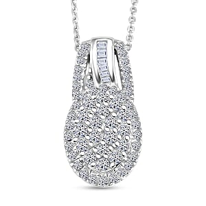 Luxuriant Lab Grown Diamond G-H SI 1.00 ctw Regal Wave Pendant Necklace in Rhodium Over Sterling Silver 20 Inches 