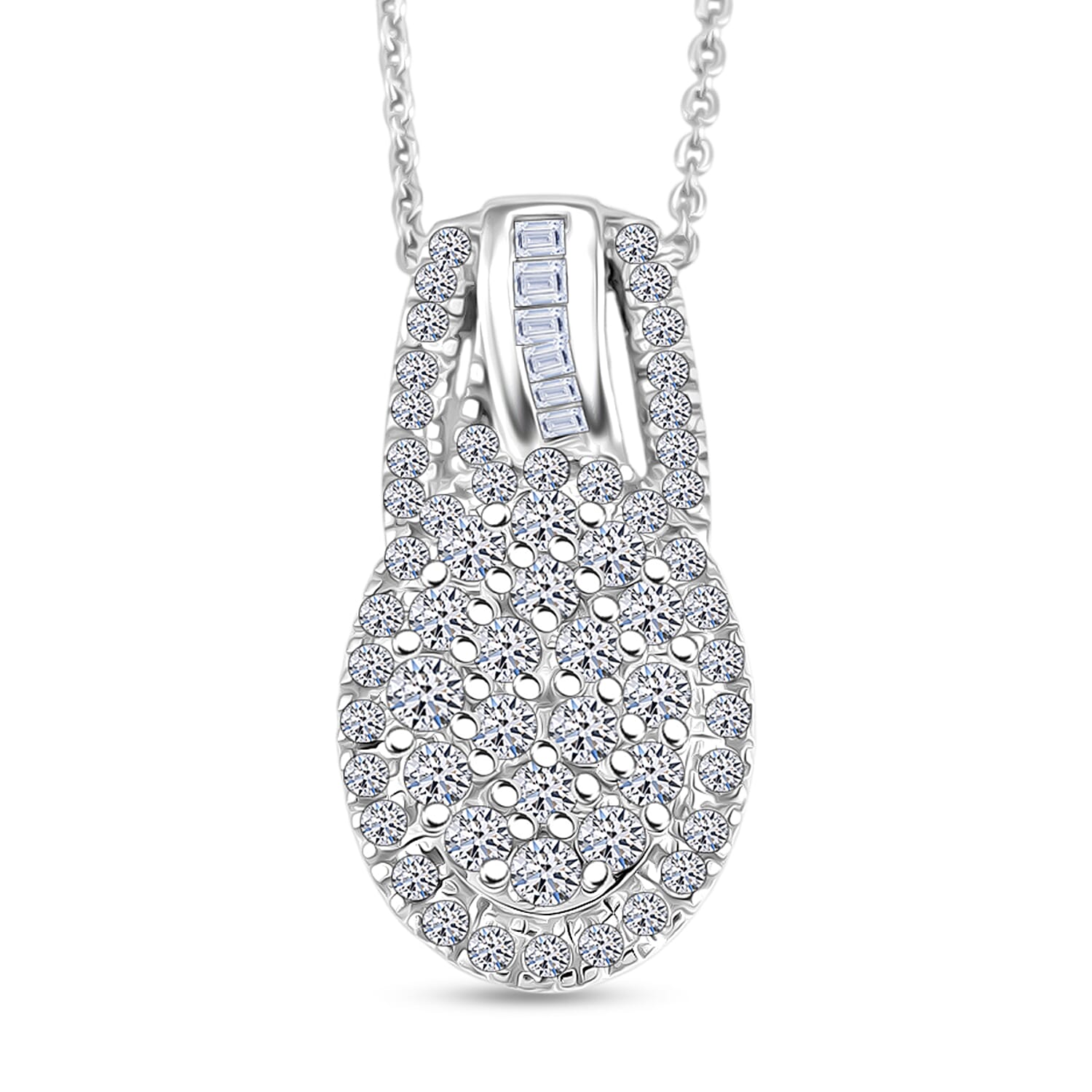 Luxuriant Lab Grown Diamond G-H SI 1.00 ctw Regal Wave Pendant Necklace in Rhodium Over Sterling Silver 20 Inches